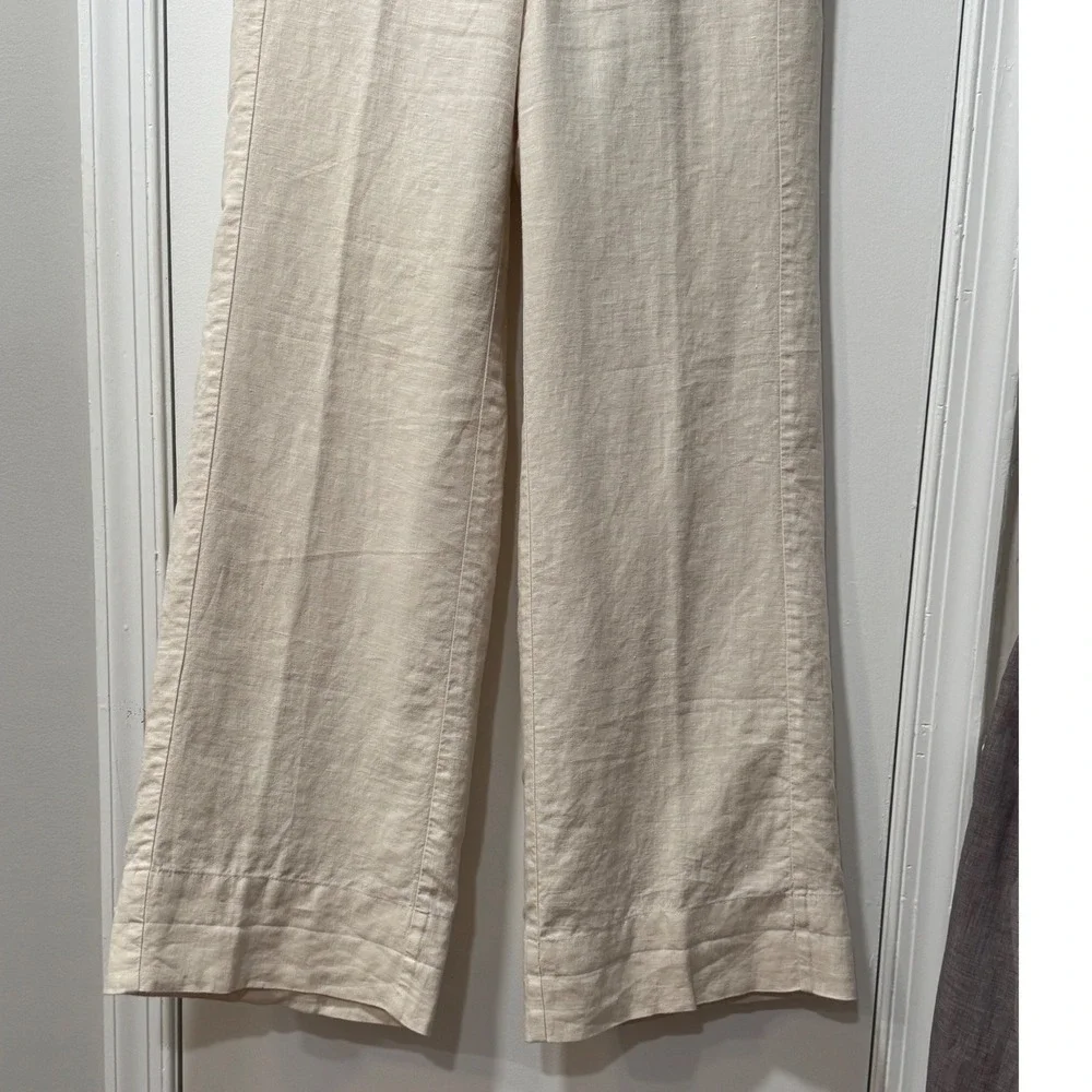 Banana Republic Womens Beige 100% Linen Wide Leg Patch Pocket Trousers Size 6